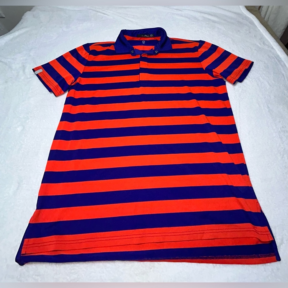 Ralph Lauren RLX Golf Polo wicking Shirt orange blue striped men’s L